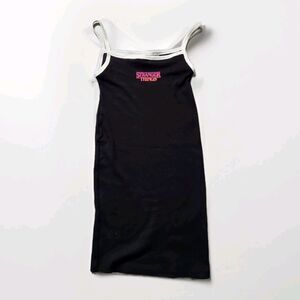 H&M Stranger Things Ribbed Midi Dress Fitted Black White Kids Sz 12-14 EUC